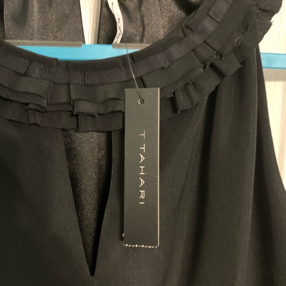 Tahari Halter Neck Sleeveless Black Mini Dress Ruffle Collar Party Cocktail - Picture 4 of 4